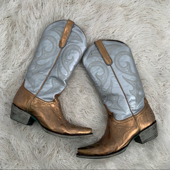 Lane Boots Shoes - Lane Silver Gold Cowboy Boots Women’s Size 7.5